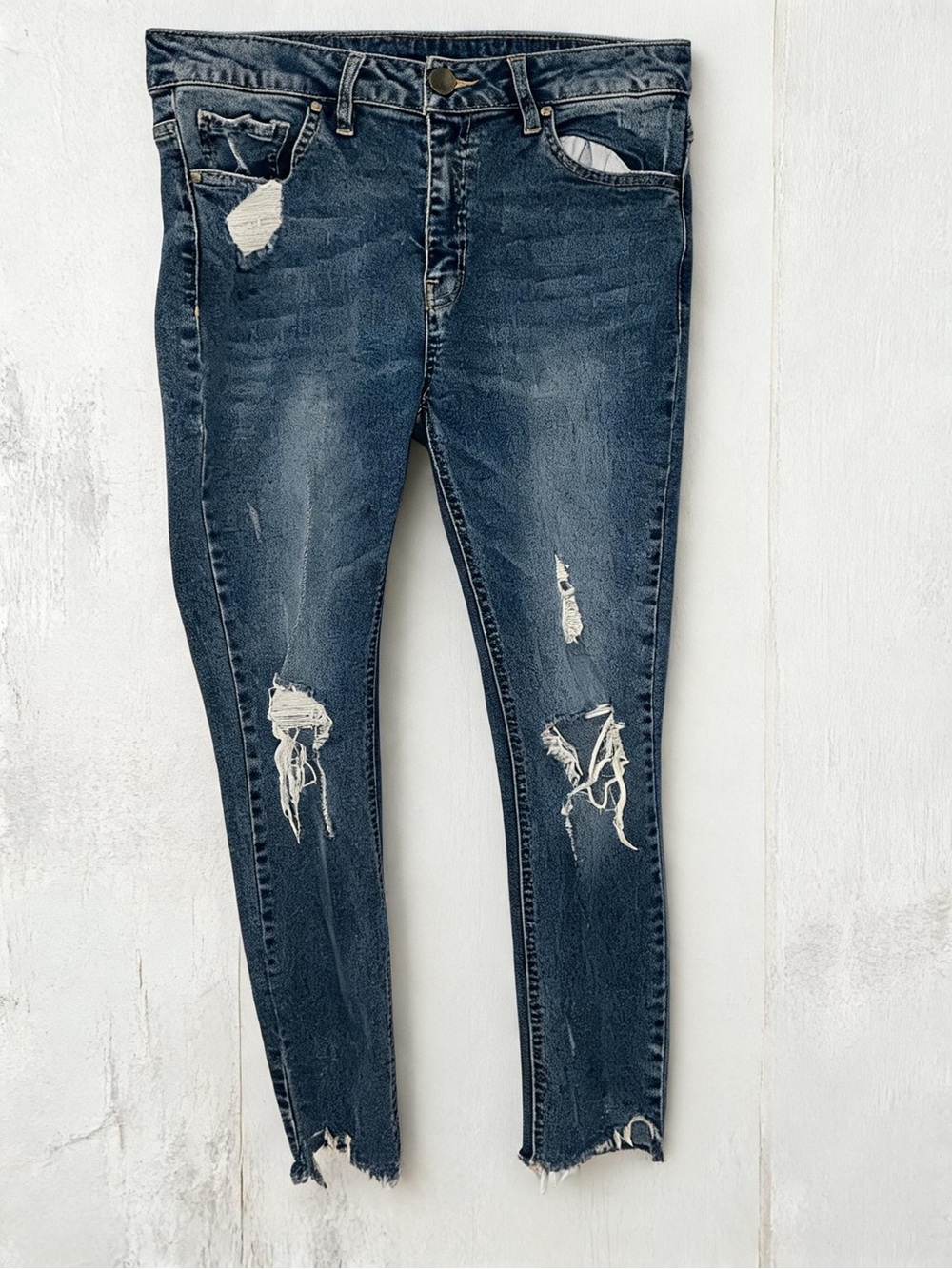 #114- Harper Dark Blue Distressed Skinny Jeans